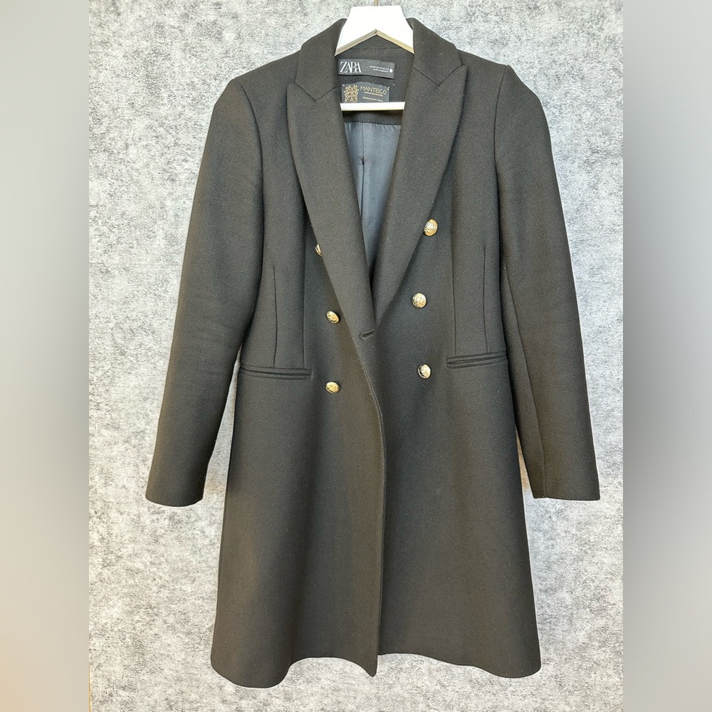 Zara Manteco Double-Breasted Coat with Gold Buttons – XS